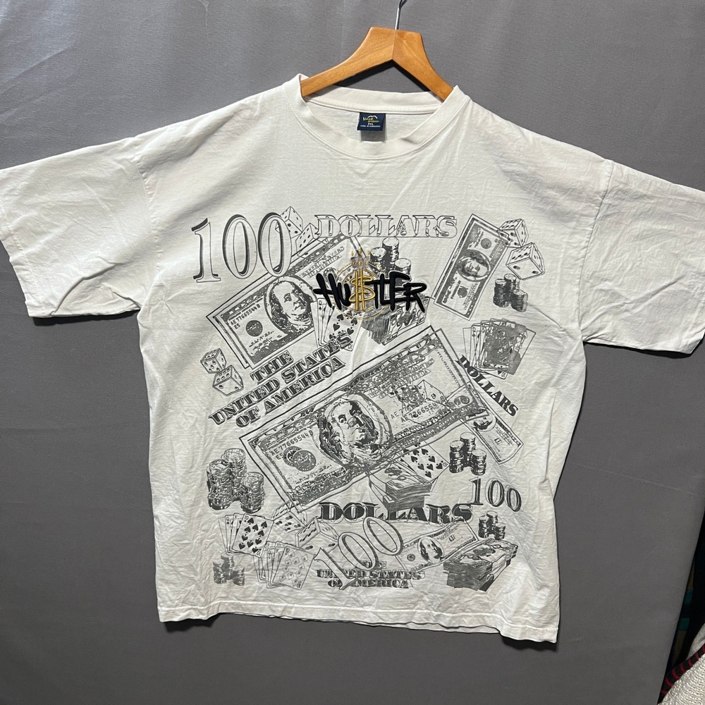 Vast Sportswear Hustler 100 Dollar Bill All Over Print Graphic T-Shirt White 2XL
